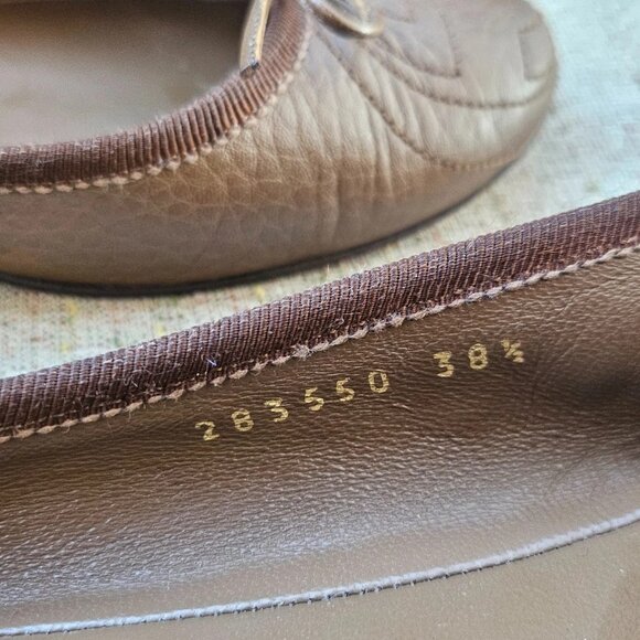Gucci Women sandal Flat Brown Leather Upper G Logo Ballet Shoe Made Italy 38.5 - Picture 9 of 12